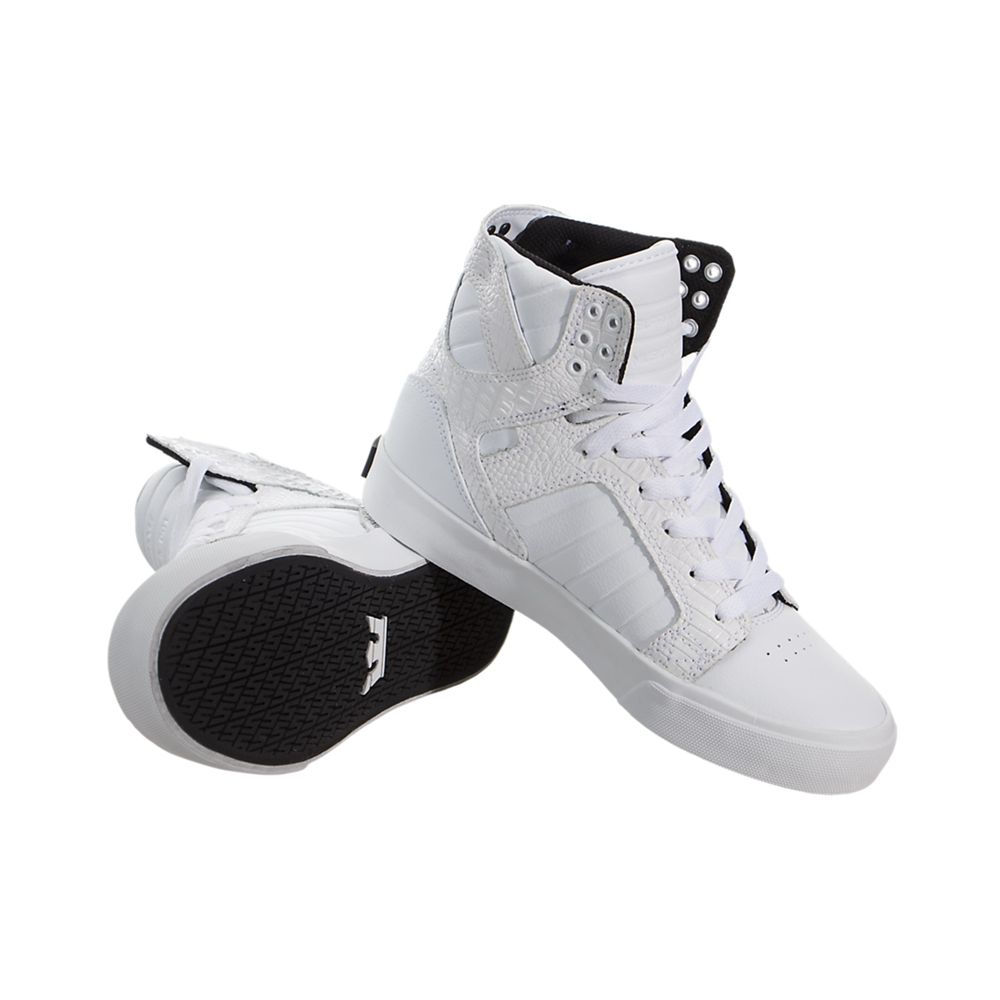 Baskets Montantes Supra SkyTop Blanche White/Croc-White Femme | ZCV-31332085